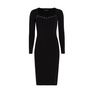 Elie Tahari Metal-Loop Black Embellished Body-Con Dress Size S